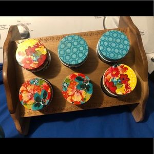 Pioneer woman jars with lids and shelf